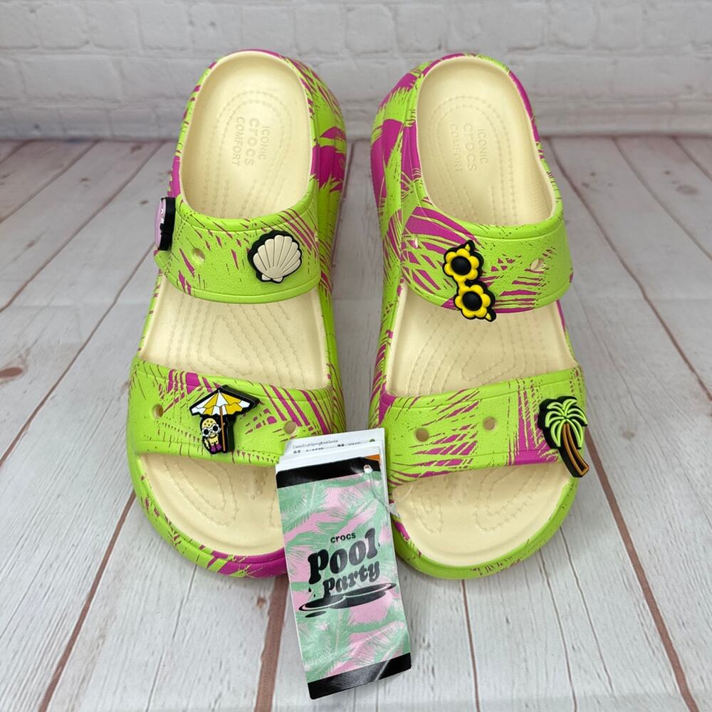 Crocs Classic Crush Platform Sandals Springbreak Vanilla/Multi M Sz 4/W Sz 6 - Picture 7 of 10